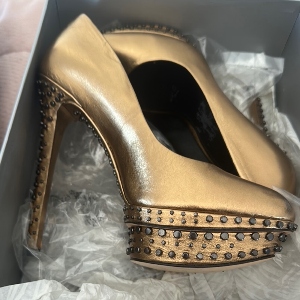 Brian Atwood Gold Embellished Platform Heels